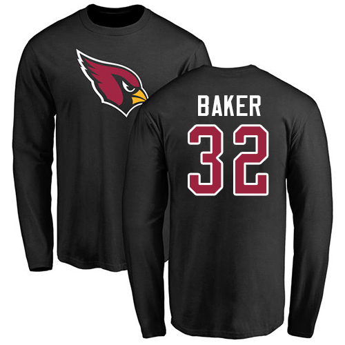 Arizona Cardinals Men Black Budda Baker Name And Number Logo NFL Football #32 Long Sleeve T Shirt